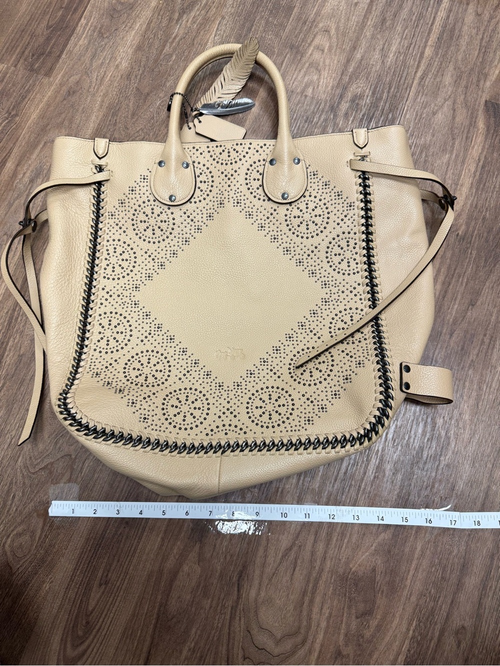 Coach Tatum Whiplash Neutral Beige Studded Leather tote - Picture 15 of 16